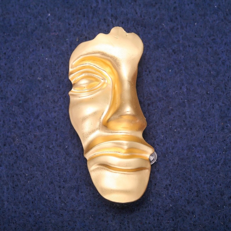 "Accent Face" Brooch, 53x23mm, Yellow Gold-Tone Metal