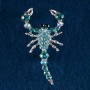 Scorpion Brooch Turquoise-Blue Rhinestones, Grey Metal 55x25mm