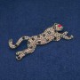 Leopard Brooch Gold and Black Rhinestones, Gold-Tone Metal 78x30mm +