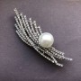 Brooch-Pendant, Silver-Tone Metal with Rhinestones and Bead, Diameter 13mm + - 76x23mm +
