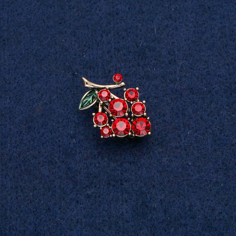 Grape Brooch-Pendant, gold-tone metal with red stones 29x20mm +