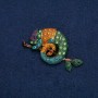 Chameleon Brooch, gold-tone metal with black, yellow, green, blue, purple and dark green rhinestones 63x35mm