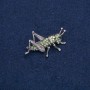 Grasshopper Brooch Silver-Tone Metal with Black, Green and Petrol Rhinestones 44x27mm +