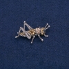 Grasshopper Brooch Silver-Tone Metal with Black and Yellow Rhinestones 42x26mm +