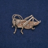 Grasshopper Brooch, Gold-Tone Metal with Black and Yellow Rhinestones, 57x38mm +