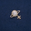 Saturn Cat's Eye Brooch (Beige) with Plane, Gold-tone Metal with Petrol Rhinestones, 35x20mm +