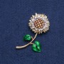 Sunflower brooch, golden metal with silver petals and yellow chandelier crystals, 56x27mm +