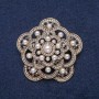 Brooch with White Beads and Dark Rhinestones, Gold-Tone Metal, 47x47mm