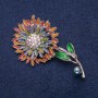 Flower Brooch, Silver-Tone Metal with Multicoloured Enamel and Rhinestones, 61x33mm