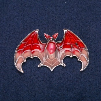 Bat Brooch Enamel 60x35mm Silver-Tone Metal
