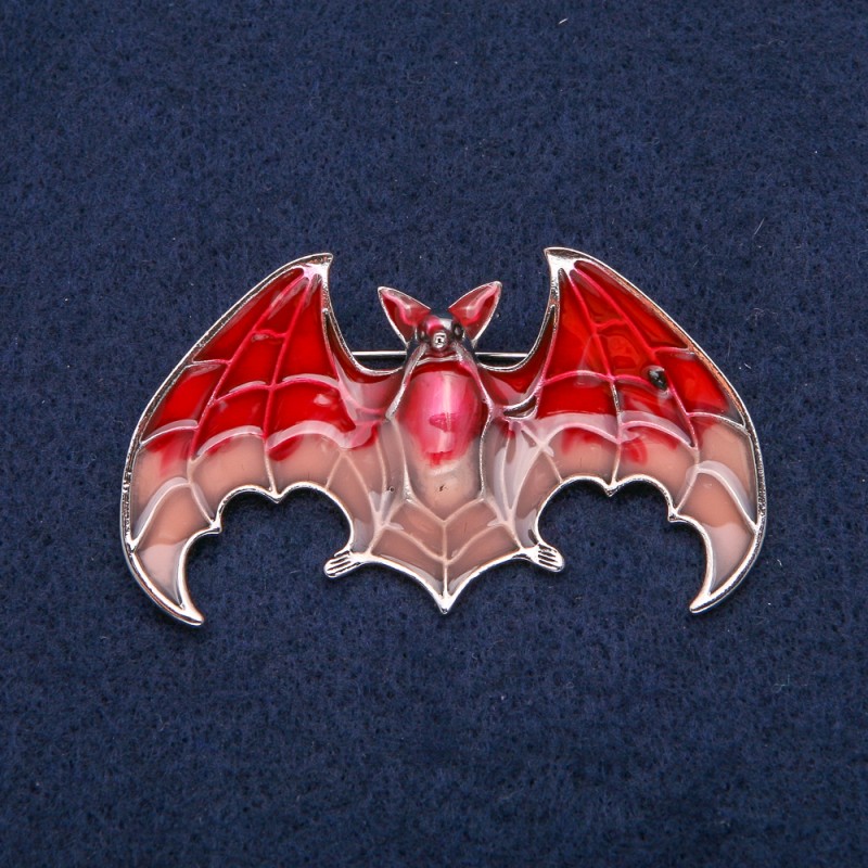 Bat Brooch Enamel 60x35mm Silver-Tone Metal