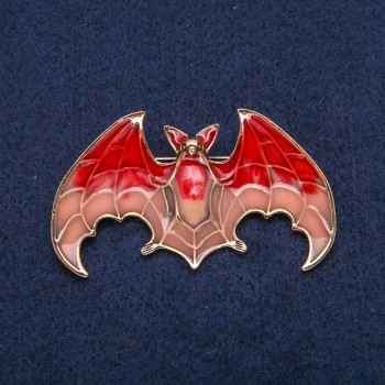 Bat Brooch Enamel 60x35mm Gold-Tone Metal