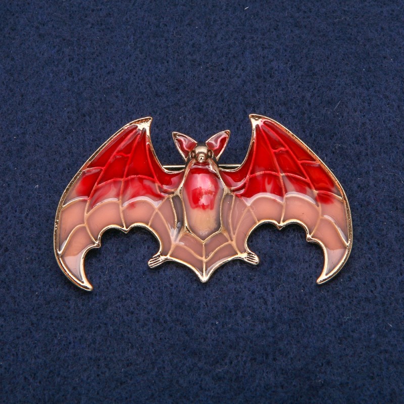 Bat Brooch Enamel 60x35mm Gold-Tone Metal