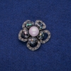 Flower Brooch with Abalone Mother-of-Pearl and Rhinestones, 36mm, Silver-tone Metal