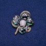 Flower Brooch with Abalone Mother-of-Pearl and Rhinestones, 41x51mm, Gold-tone Metal