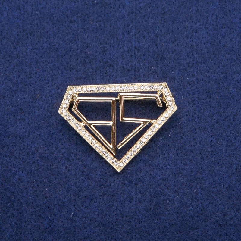 Graduate Brooch with White Rhinestones 30x40mm, Gold-Tone Metal