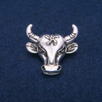 Bull Head Brooch, Silver-tone Metal, 34x35mm
