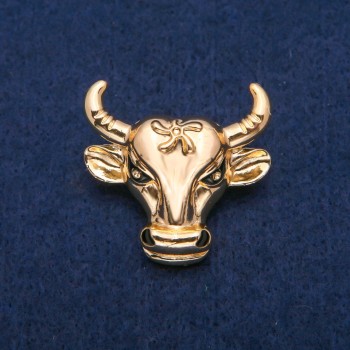 Bull Head Brooch, Gold-tone Metal, 34x35mm