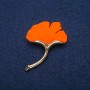 Leaf Brooch, Orange Matte Enamel, Gold-Tone Metal, 33x47mm
