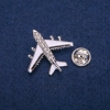 Aeroplane Brooch with White and Black Enamel, Rhinestones, Silver-Tone Metal 29x30mm