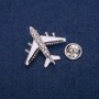 Aeroplane Brooch with White and Black Enamel, Rhinestones, Silver-Tone Metal 29x30mm