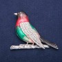 Nightingale Brooch Pendant with Coloured Enamel and White Rhinestones, Silver-tone Metal 58x70mm