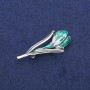 Flower Brooch-Pendant, Green Enamel, Silver-Tone Metal, 25x50mm