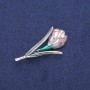 Flower Brooch-Pendant, Lilac and Green Enamel, Silver-Tone Metal, 25x50mm