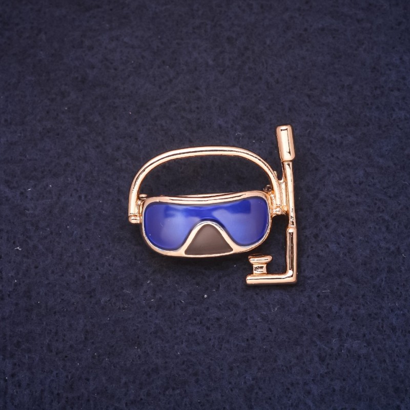 Mask Brooch 30x28mm Enamel Brown Blue Gold-Tone Metal