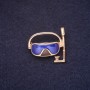 Mask Brooch 30x28mm Enamel Brown Blue Gold-Tone Metal