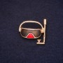 Mask Brooch 30x28mm Enamel Brown Red Gold-Tone Metal