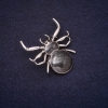 Spider Brooch, Rhinestones, Black Enamel, Silver-Tone Metal, 40x40mm