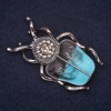 Scarab Beetle Brooch, 50x30mm, Rhinestones, Enamel, Black-Blue Satin Colour, Silver-Tone Metal
