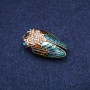 Cicada Insect Brooch with Enamel and Rhinestones, Gold-Tone Metal 19x35mm