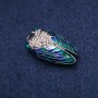 Cicada Insect Brooch with Enamel and Rhinestones, Silver-Tone Metal 19x35mm