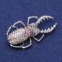 May Bug Brooch with Rhinestones, Silver-Tone Metal 29x55mm