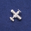 Aeroplane Brooch with Rhinestones Silver-Tone Metal 28x28mm