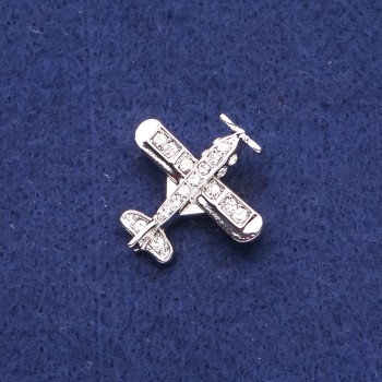 Aeroplane Brooch with Rhinestones Silver-Tone Metal 28x28mm