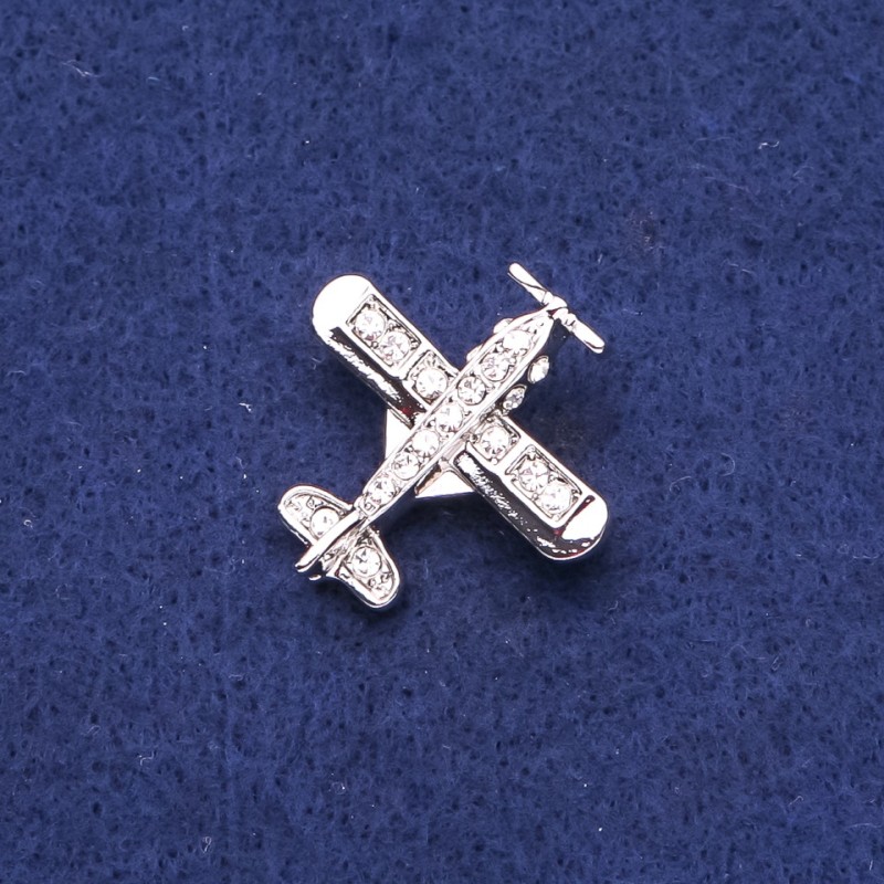 Aeroplane Brooch with Rhinestones Silver-Tone Metal 28x28mm