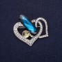 Hearts Brooch with Rhinestones and Stone White Blue Yellow 38x36mm Silver-Tone Metal