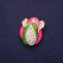 Bud Brooch with Rhinestones and Enamel, Raspberry Green White, 32x26mm, Gold-Tone Metal