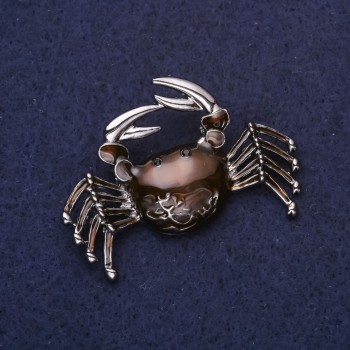 Crab Brooch Enamel Brown Colour 46x30mm Silver-Tone Metal