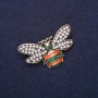Bee Brooch with Pearl Beads, Rhinestones, Brown Green White Enamel, 40x24mm, Gold-Tone Metal