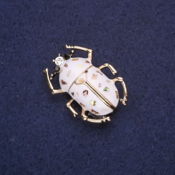 Beetle Brooch White Enamel & Abalone 33x24mm Yellow Metal