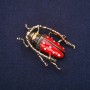 Cockroach Brooch with Red and White Enamel Rhinestones 49x36mm Yellow Metal