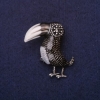 Toucan Bird Brooch, Rhinestones, White & Black Enamel, 38x36mm, Silver-tone Metal