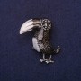 Toucan Bird Brooch, Rhinestones, White & Black Enamel, 38x36mm, Silver-tone Metal