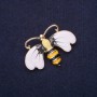 Bee Butterfly Brooch, Enamel, White-Yellow-Grey-Black Colour, 41x30mm, Gold-Tone Metal