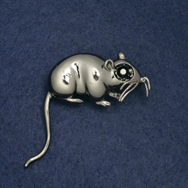 Rat Brooch 37x37mm White Metal
