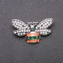 Bee Brooch, Green and Orange Enamel, Grey Metal, 40x25mm